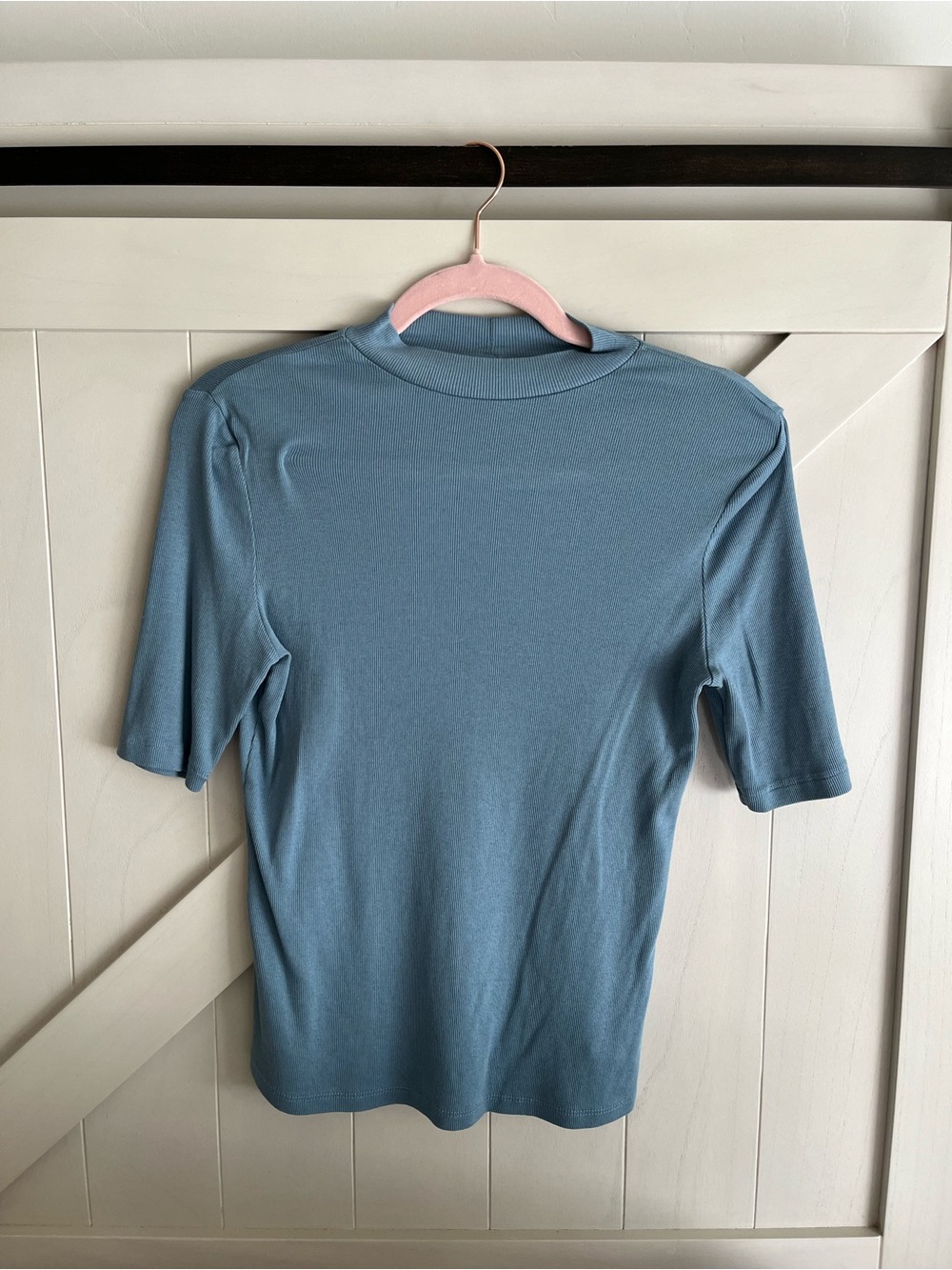 a new day Dusty Blue Short Sleeve Mock Neck Top
